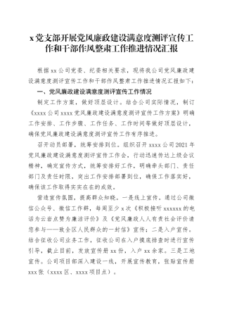 党支部开展党风廉政建设满意度测评宣传工作和干部作风整肃工作推进情况汇报