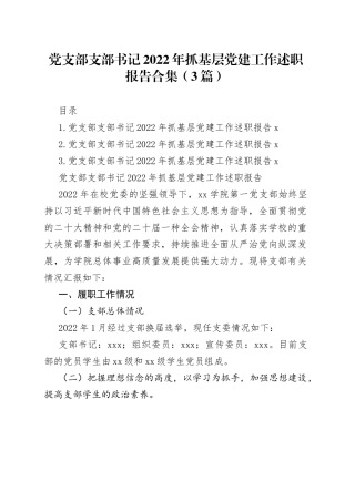 党支部支部书记2022年抓基层党建工作述职报告合集（3篇）