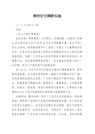 二十大报告心得：仰望星空 脚踏实地