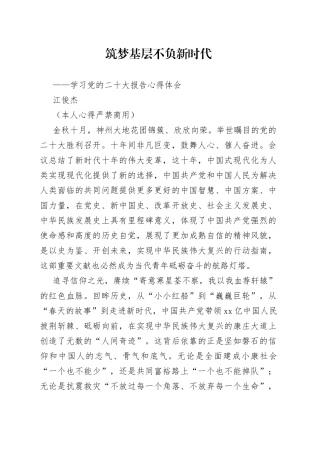 二十大报告心得：筑梦基层 不负新时代