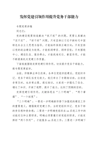 发挥党建引领作用提升党务干部能力专题党课讲稿