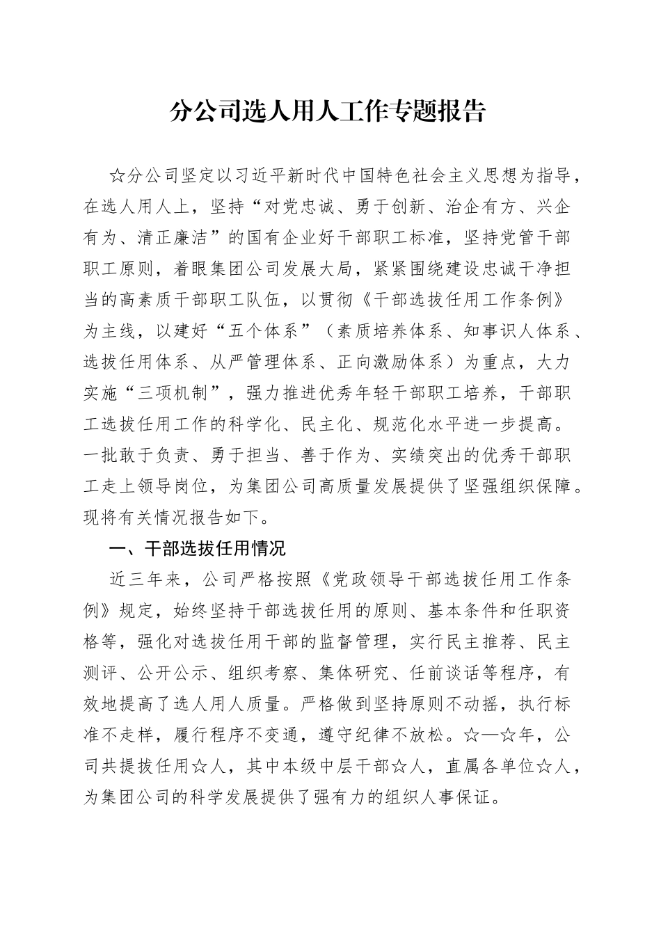 分公司选人用人工作专题报告_第1页