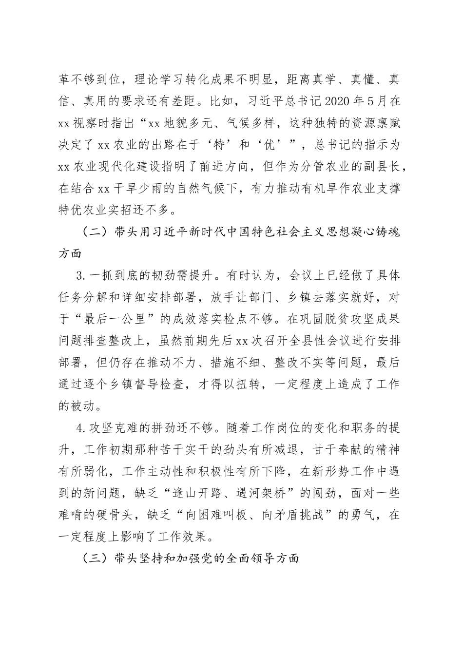 分管农业的副县长2022年度民主生活会发言提纲_第2页