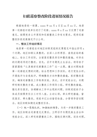 妇联巡察整改阶段进展情况报告