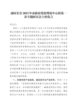副市长在2023年市政府党组理论中心组第一次专题研讨会上的发言