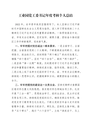 工业园党工委书记年度考核个人总结