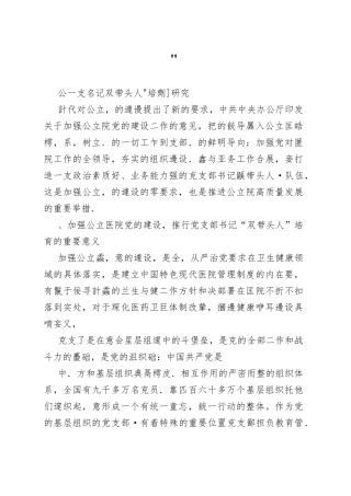 公立医院党支部书记“双带头人”培育机制研究