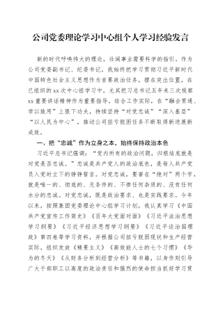 公司党委理论学习中心组个人学习经验发言