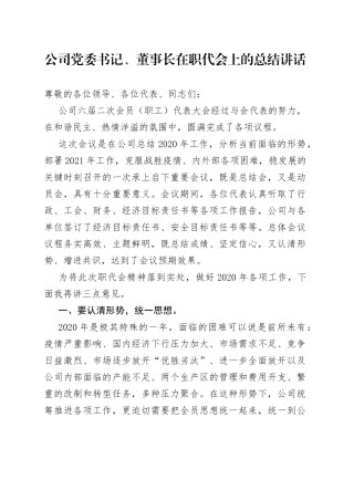 公司党委书记、董事长在职代会上的总结讲话