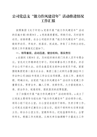 公司党总支“能力作风建设年”活动推进情况工作汇报