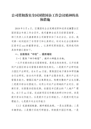 公司贯彻落实全区国资国企工作会议精神的具体措施