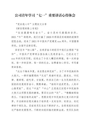 公司青年学习“七一”重要讲话心得体会