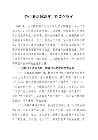 公司团委2023年工作要点范文（集团企业共青团，工作计划思路）