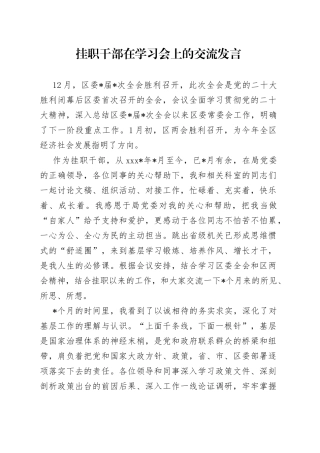 挂职干部在学习会上的交流发言