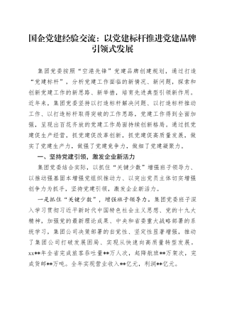 国企党建经验交流：以党建标杆推进党建品牌引领式发展