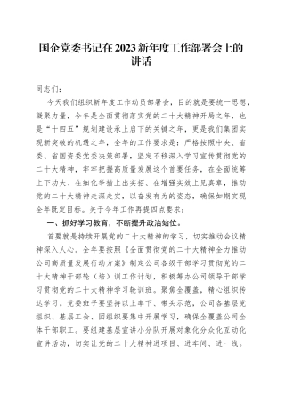 国企党委书记在2023新年度工作部署会上的讲话
