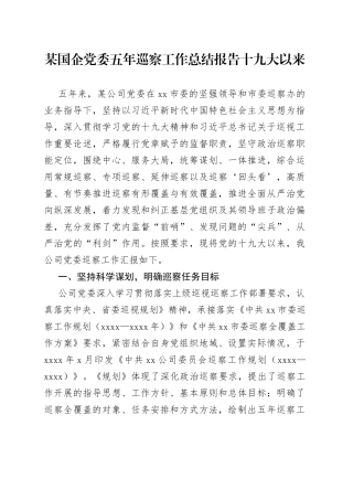 国企党委五年巡察工作总结报告