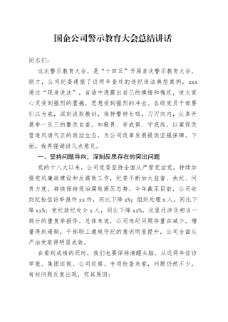 国企公司警示教育大会总结讲话