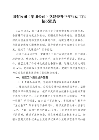 国有公司（集团公司）党建提升三年行动工作情况报告