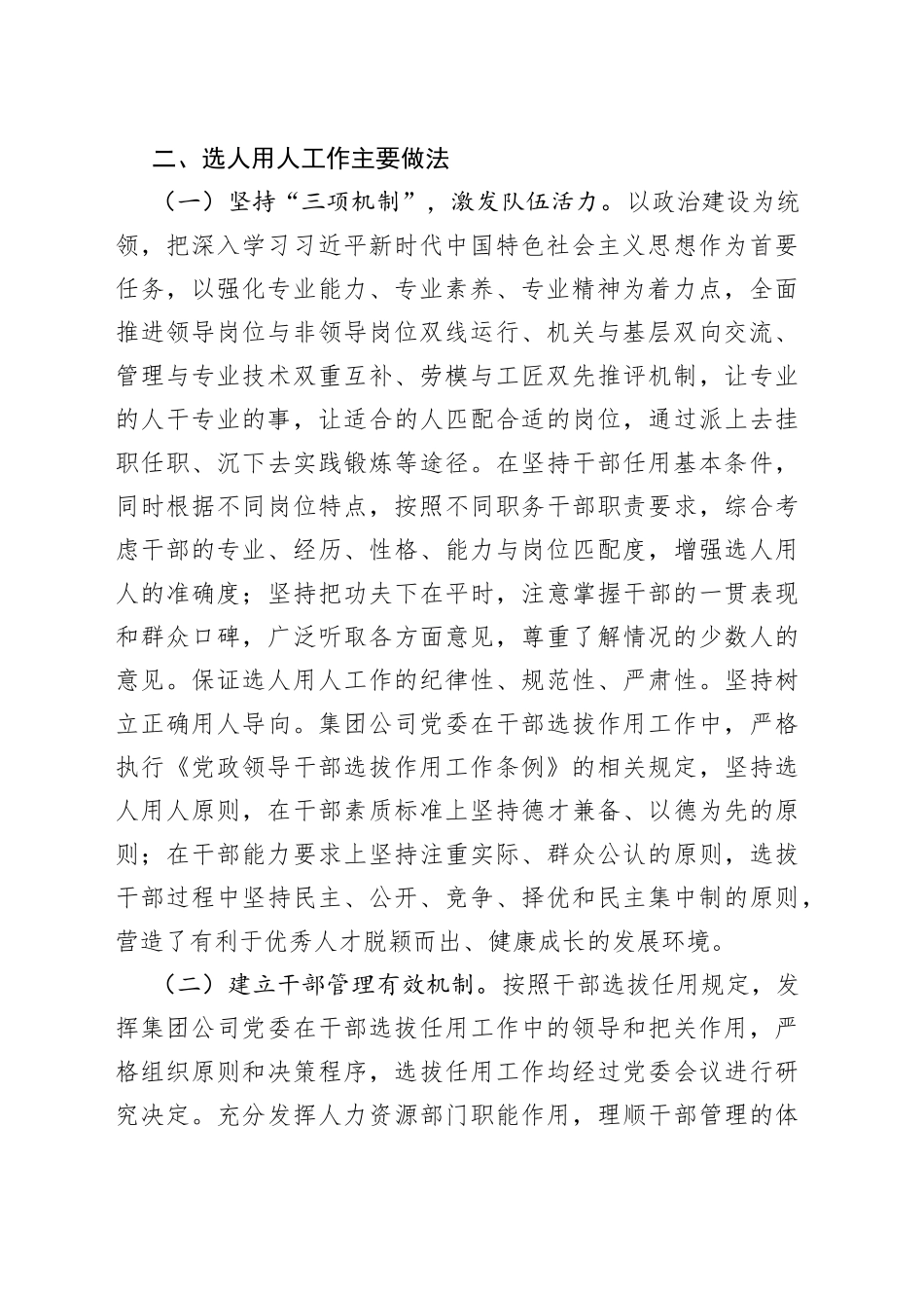 国有企业分公司选人用人工作专题报告_第2页