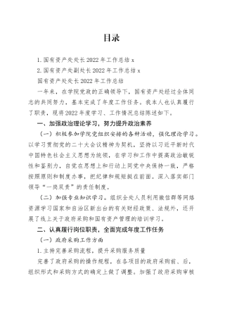 国有资产处处长、副处长2022年工作总结合集（2篇）