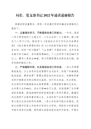 局长、党支部书记2022年述责述廉报告