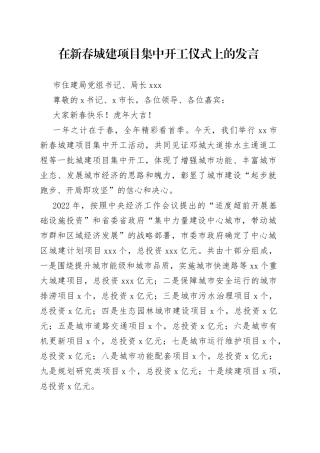 局长在新春城建项目集中开工仪式上的发言