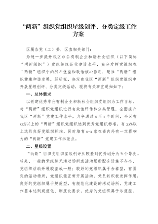 两新组织党组织星级创评分类定级工作方案