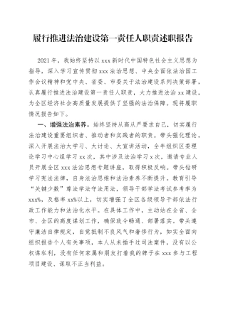 履行推进法治建设第一责任人职责述职报告（1）