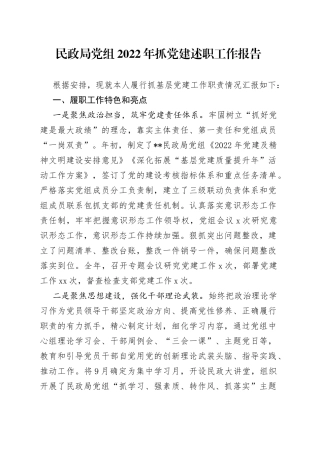 民政局党组2022年抓党建述职工作报告
