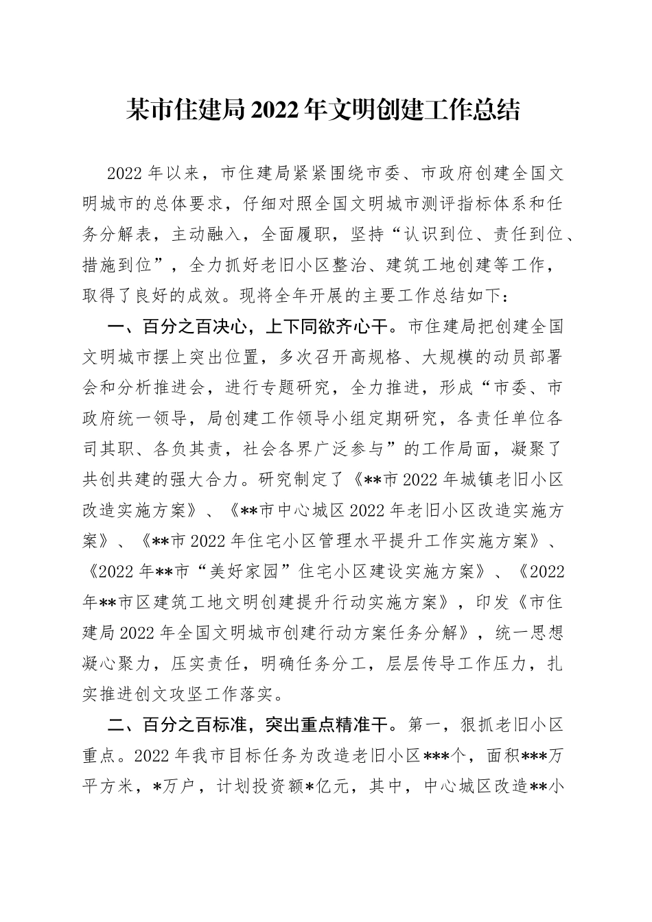 某市住建局2022年文明创建工作总结1_第1页