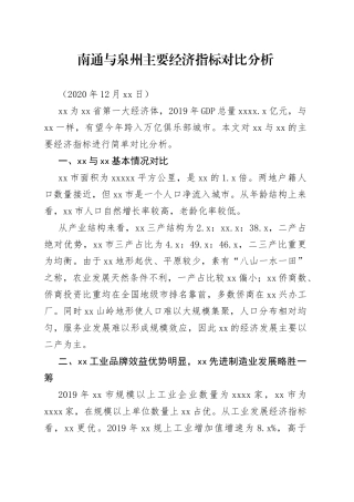 南通与泉州主要经济指标对比分析