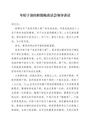 年轻干部挂职锻炼谈话会领导讲话