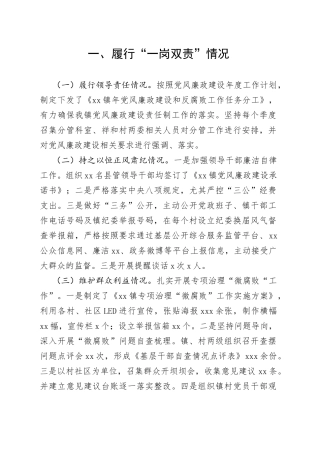 年乡镇纪检书记个人述责述廉报告