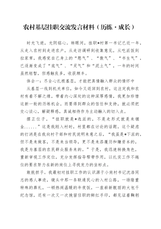 农村基层挂职交流发言材料
