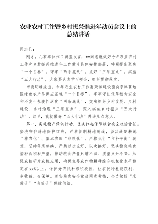 农业农村工作暨乡村振兴推进年动员会议上的总结讲话