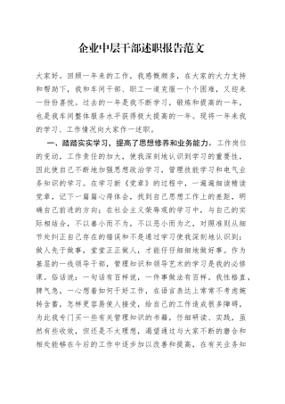 企业中层干部述职报告