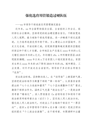 强化选育用管锻造过硬队伍市领导干部选拔任用管理情况报告