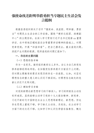 强使命找差距明举措勇担当专题民主生活会发言提纲