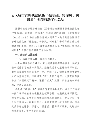 区城市管理执法队伍“强基础、转作风、树形象”专项行动工作总结