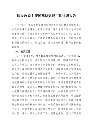 区发改委主任抓基层党建工作述职报告
