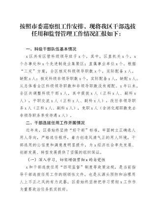 区干部选拔任用和监督管理工作情况汇报
