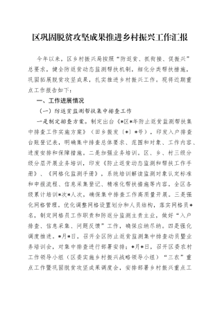 区巩固脱贫攻坚成果推进乡村振兴工作汇报