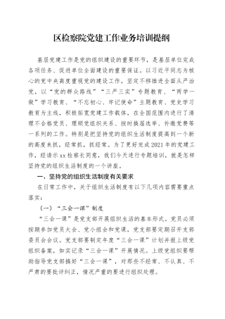 区检察院党建工作业务培训提纲