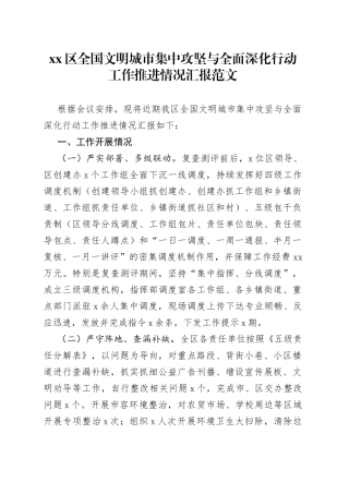 区全国文明城市集中攻坚与全面深化行动工作推进情况汇报