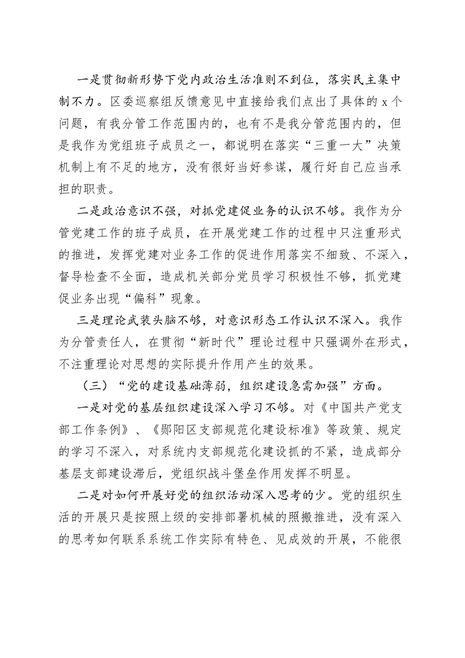 区委巡察反馈问题整改民主生活会发言材料_第2页