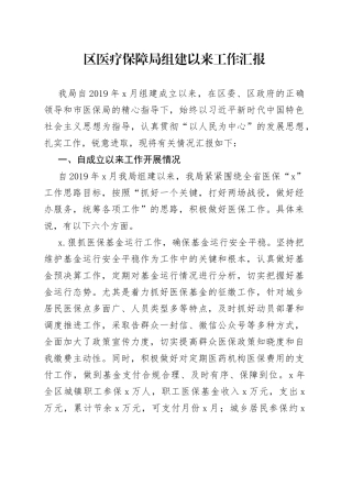 区医疗保障局组建以来工作汇报(1)
