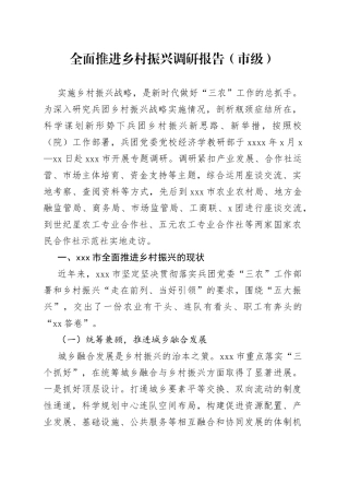 全面推进乡村振兴调研报告（市级）