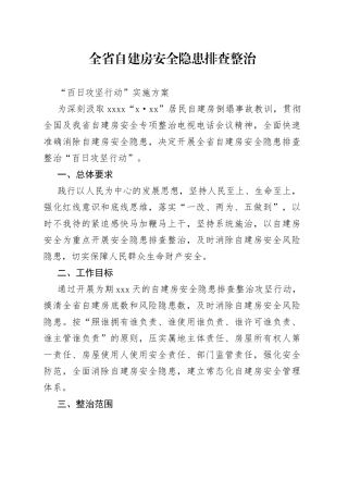 全省自建房安全隐患排查整治“百日攻坚行动”实施方案