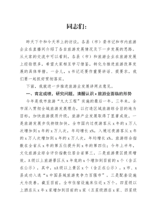 全市旅游产业发展工作推进会上的讲话